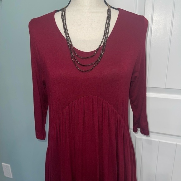 Burgundy solid Babydoll Mini Dress - Picture 4 of 13